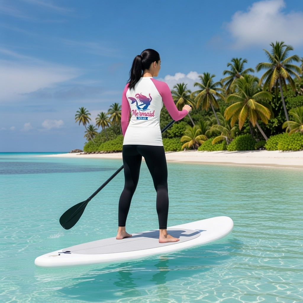 Original Mermaid Wear Back Logo Pink Sleeved Rash Guard