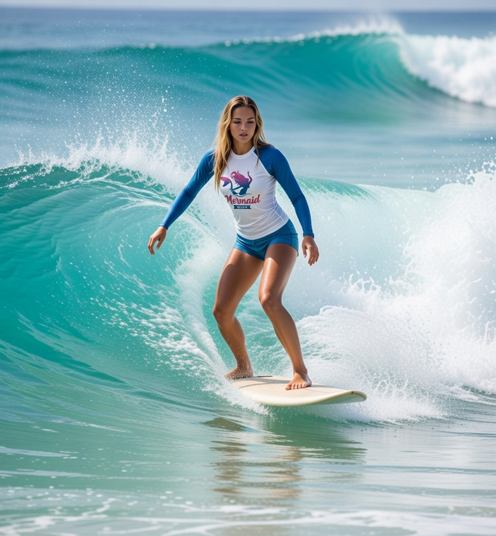 Original Mermaid Wear Front Logo Blue Sleeved Rash Guard