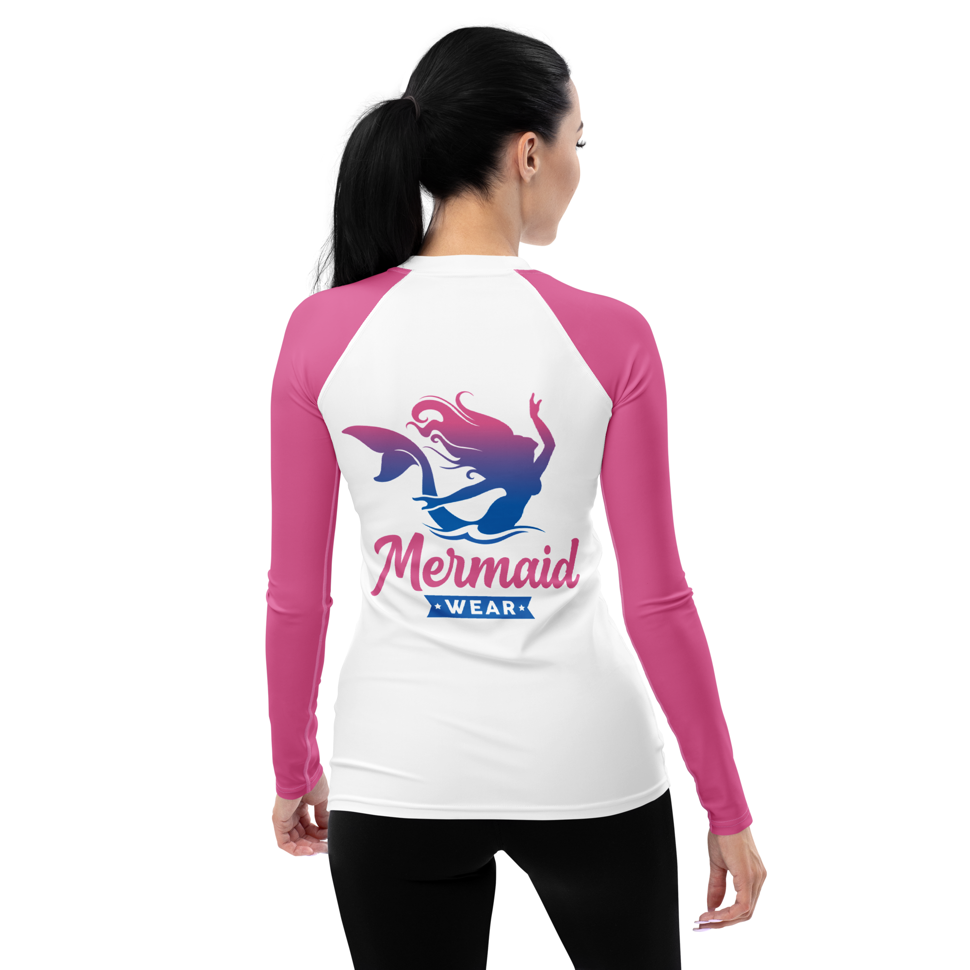 Original Mermaid Wear Back Logo Pink Sleeved Rash Guard