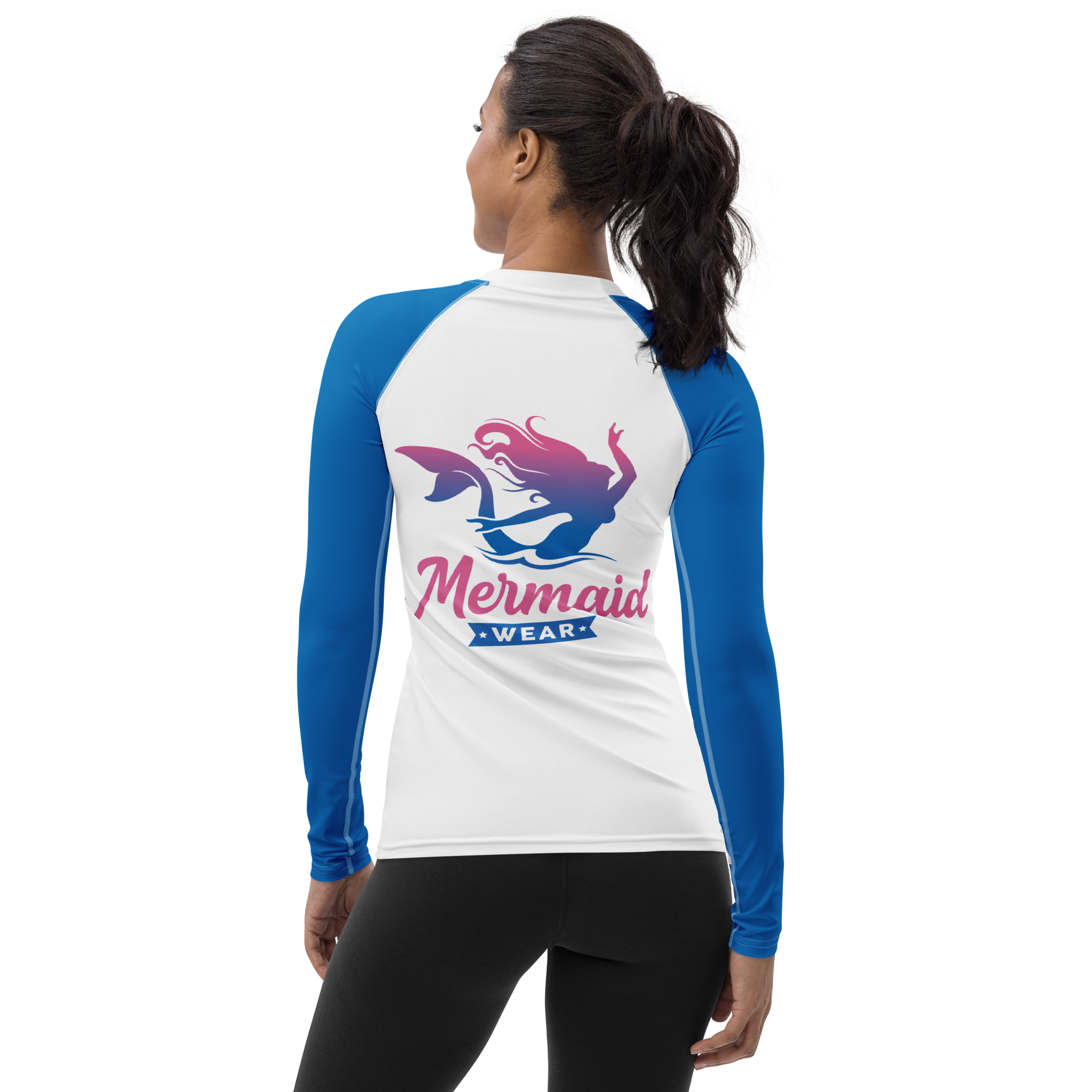Original Mermaid Wear Back Logo Blue Sleeved Rash Guard