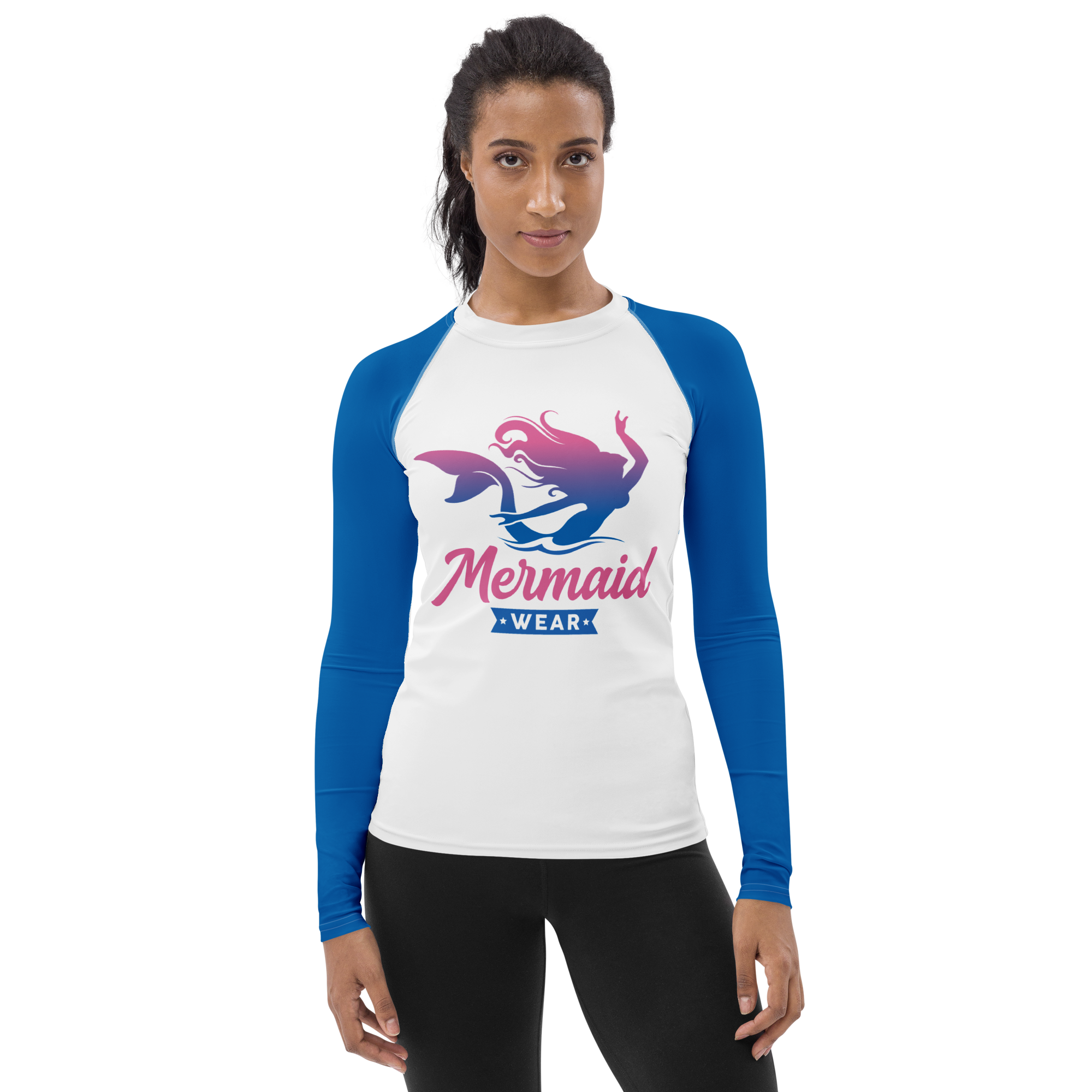 Original Mermaid Wear Front Logo Blue Sleeved Rash Guard