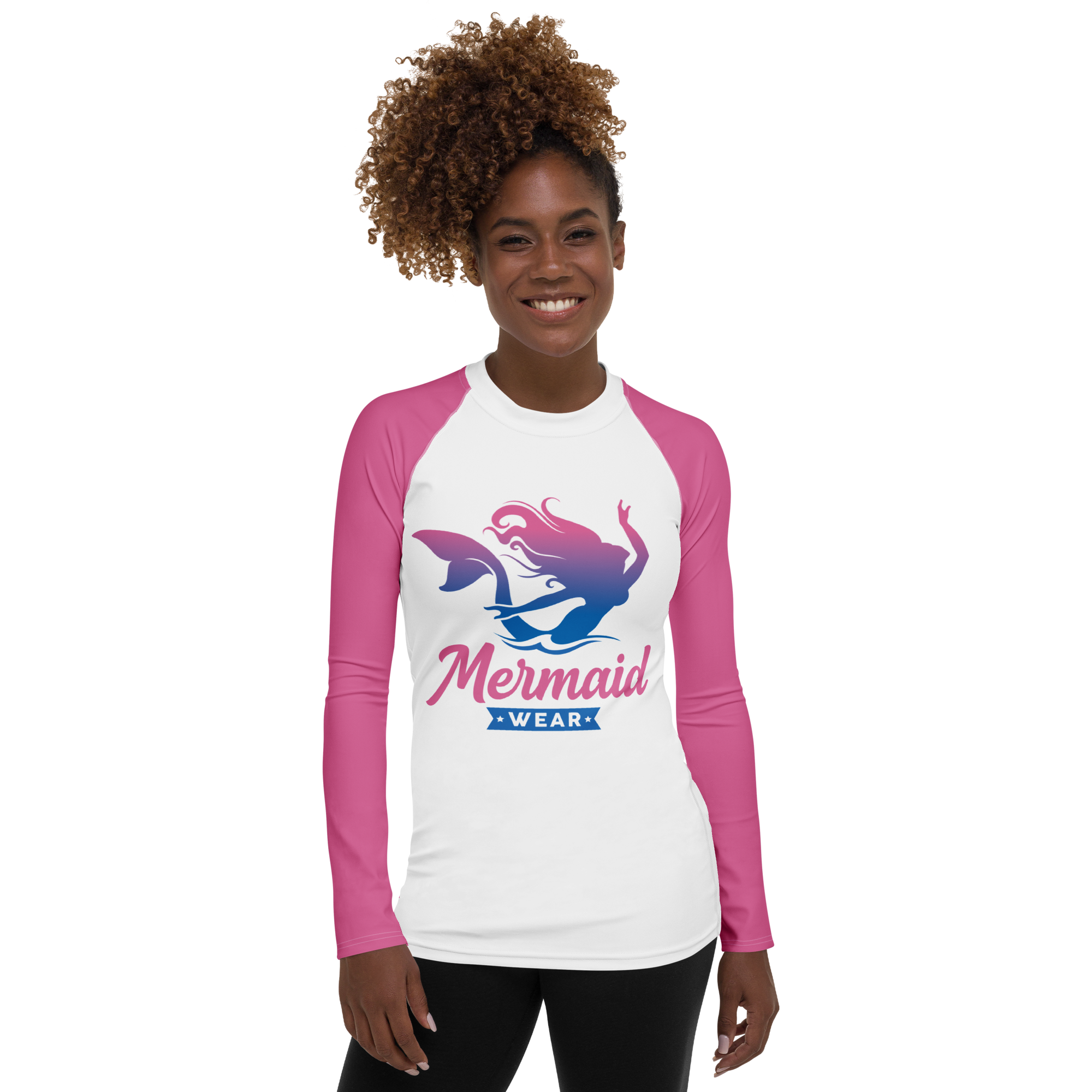 Original Mermaid Wear Front Logo Pink Sleeved Rash Guard