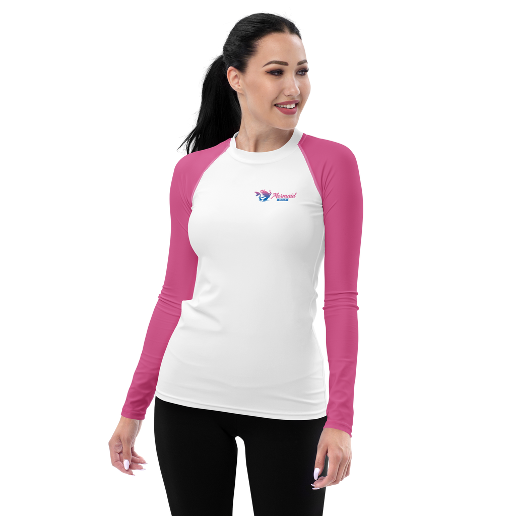 Original Mermaid Wear Back Logo Pink Sleeved Rash Guard