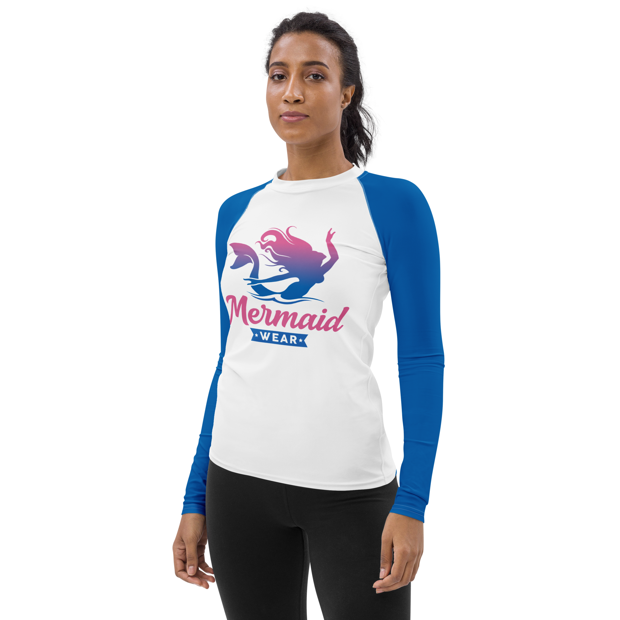 Original Mermaid Wear Front Logo Blue Sleeved Rash Guard