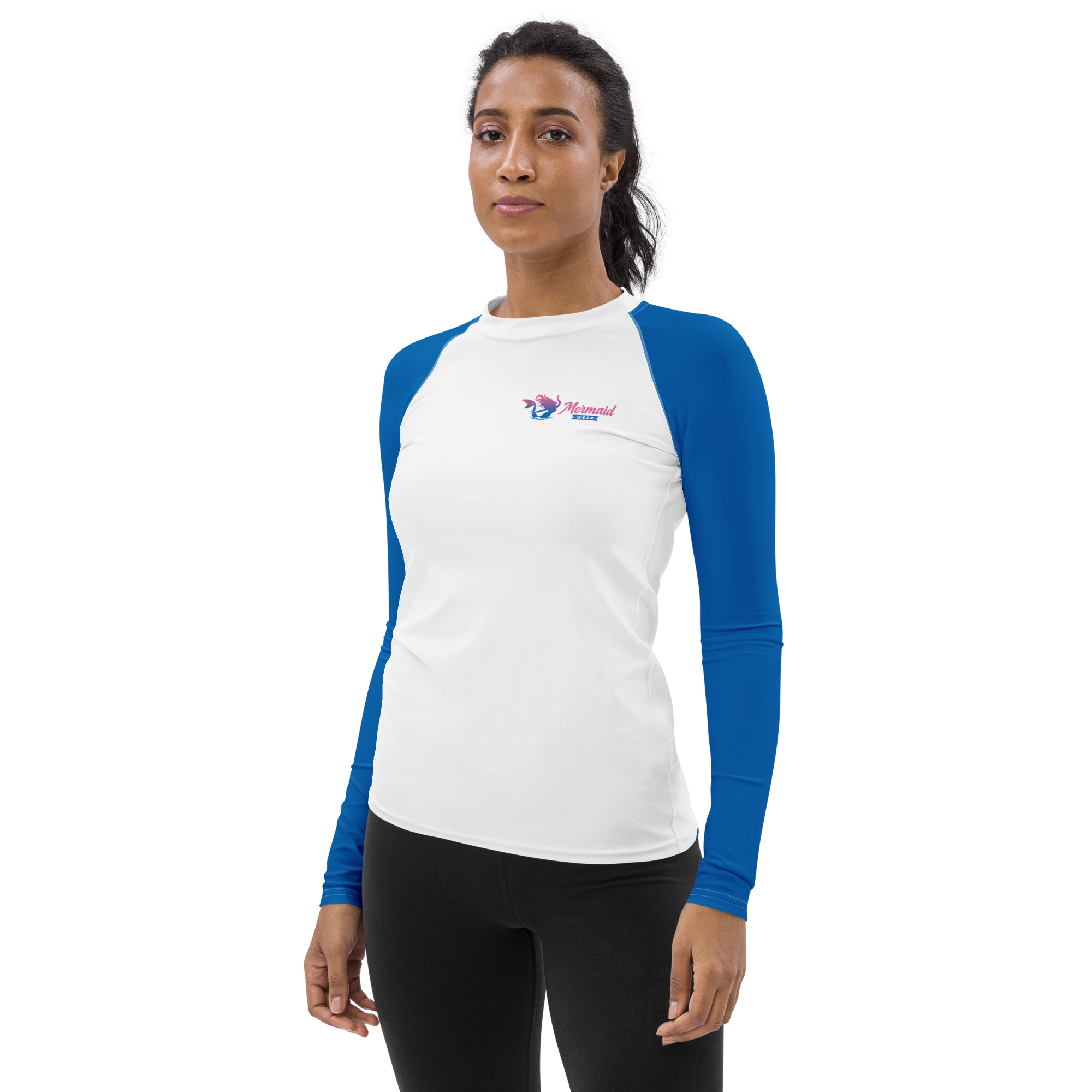 Original Mermaid Wear Back Logo Blue Sleeved Rash Guard