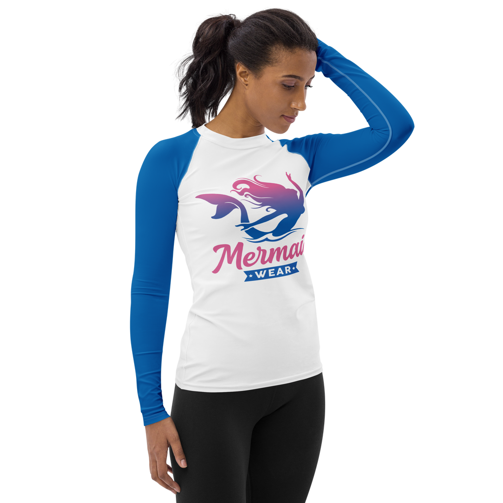 Original Mermaid Wear Front Logo Blue Sleeved Rash Guard