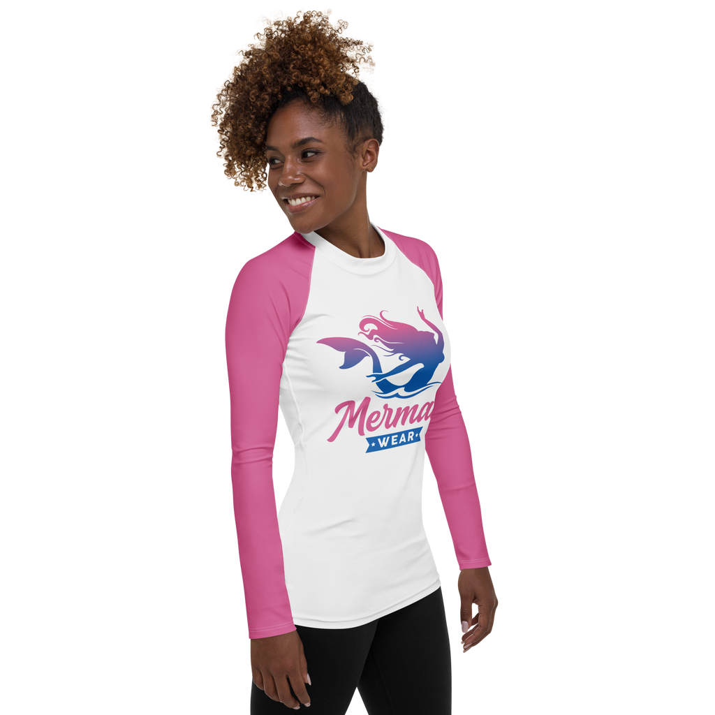 Original Mermaid Wear Front Logo Pink Sleeved Rash Guard