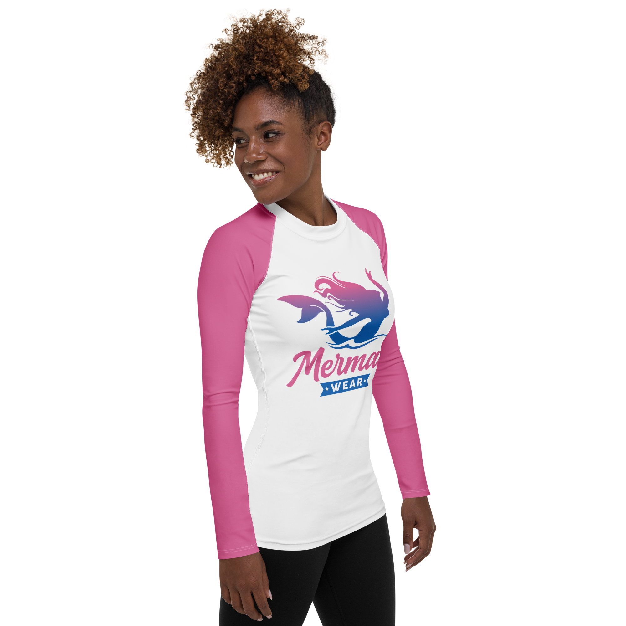 Original Mermaid Wear Front Logo Pink Sleeved Rash Guard