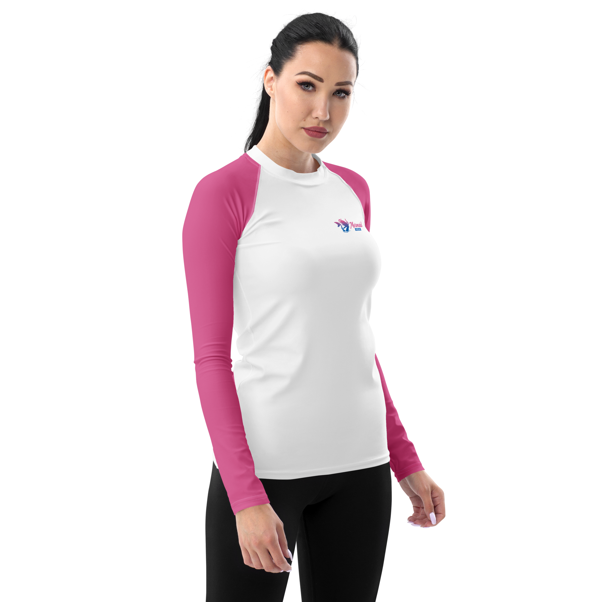 Original Mermaid Wear Back Logo Pink Sleeved Rash Guard